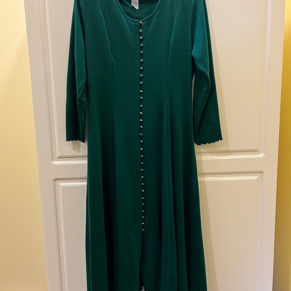 California Rhythms Vintage 90s Green A Line Dress Sz L Back Tie Button Front - Picture 4 of 12